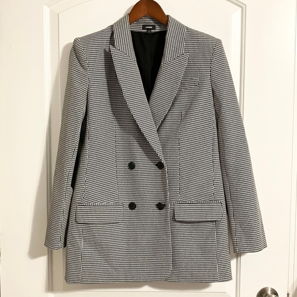 Express houndstooth blazer‎ double-breasted closure front flap pockets Women's S